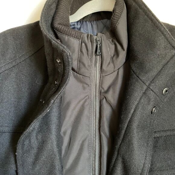 Michael Kors Field Truck Wool Jacket Coat Men's L Black Quilted Lined Minimalist - Picture 6 of 12